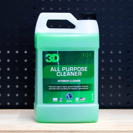 3D All Purpose Cleaner gallon jug of green liquid with handle and green 3D label