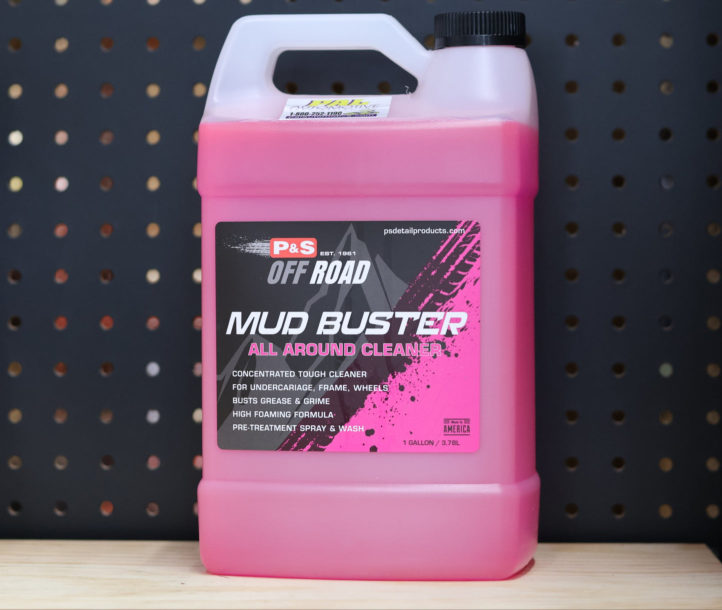 P&S Mud Buster all around cleaner in a one gallon jug of pink liquid with a black Off Road label