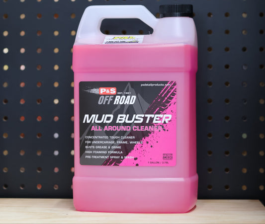 P&S Mud Buster all around cleaner in a one gallon jug of pink liquid with a black Off Road label