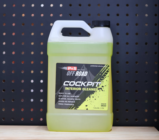 P&S Cockpit Interior Cleaner gallon jug, yellow liquid, black and green Off Road label
