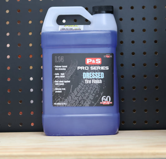 P&S Dressed Tire Finish one gallon purple jug with a carry handle and a Pro Series label
