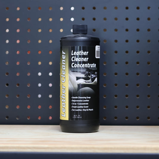 P&S Leather Cleaner Concentrate black bottle with a black cap and a vertical Leather Cleaner label