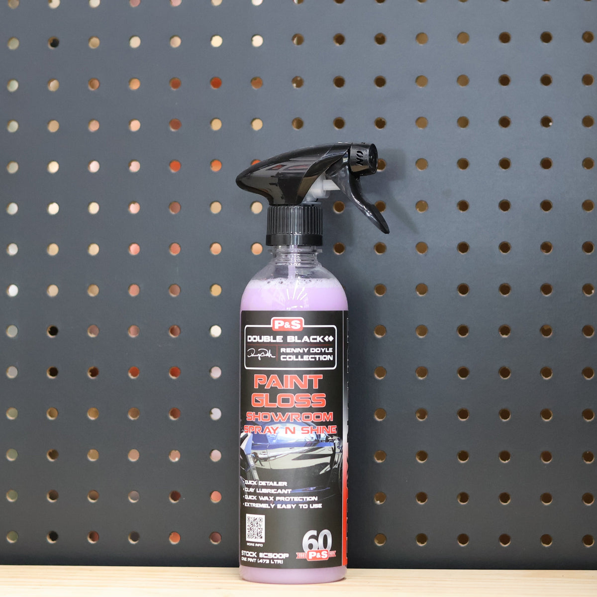 P&S Paint Gloss Showroom Spray N Shine 16 oz spray bottle of pink liquid with a black trigger and Double Black label