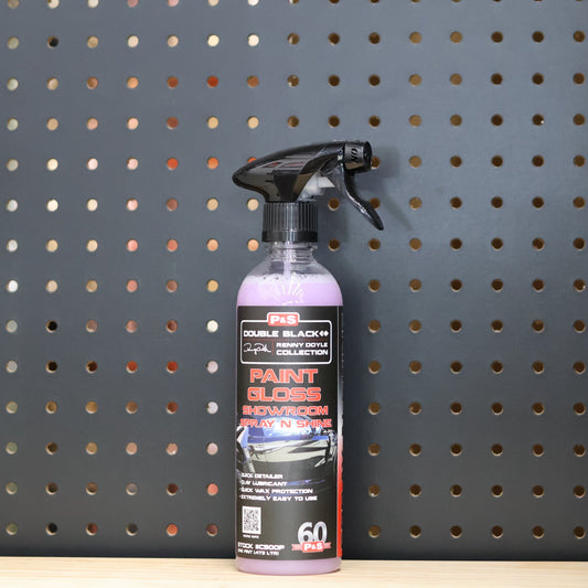 P&S Paint Gloss Showroom Spray N Shine 16 oz spray bottle of pink liquid with a black trigger and Double Black label