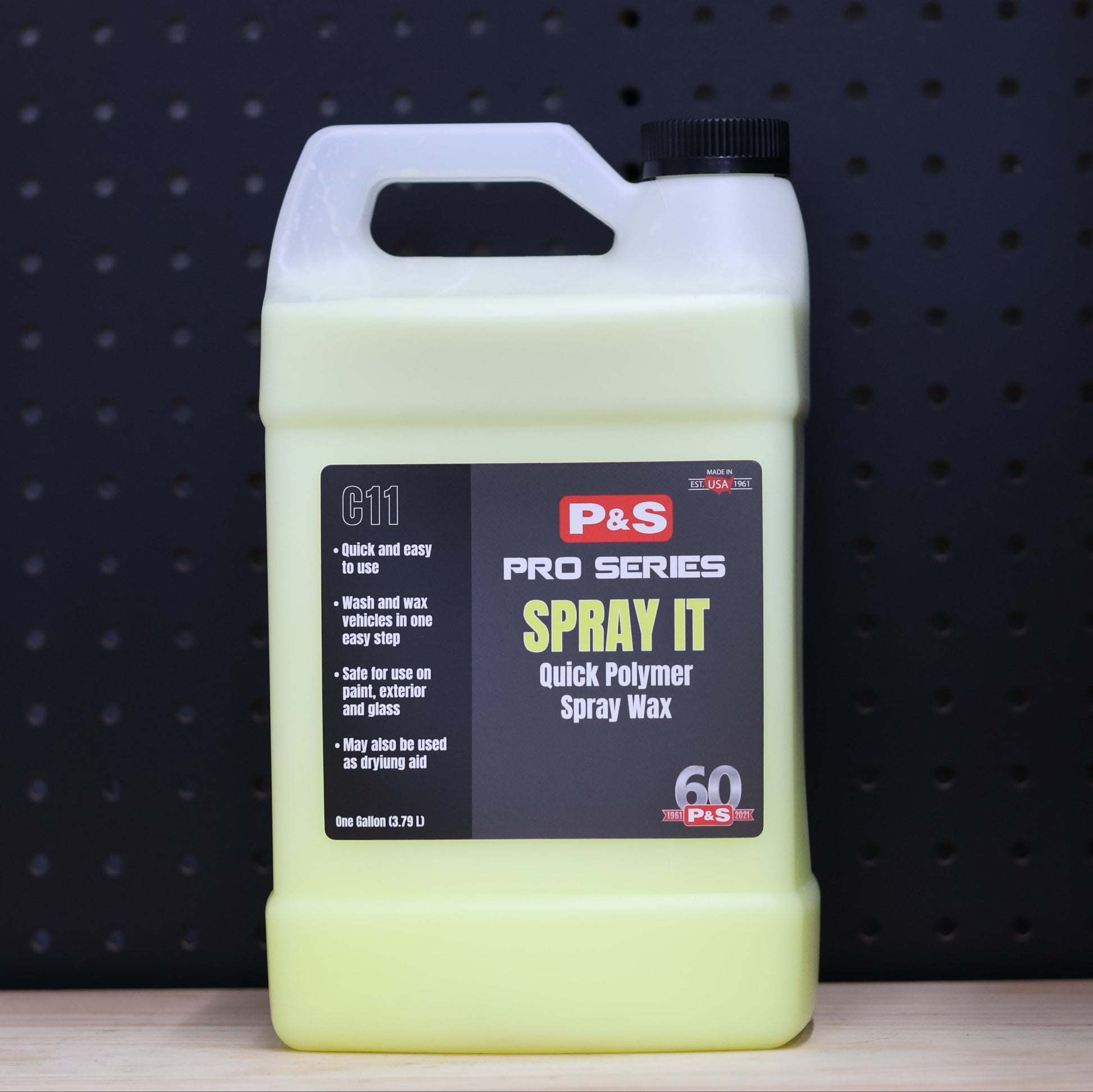 P&S Spray-It Quick Polymer Wax gallon jug, pale yellow liquid, black C11 Pro Series label