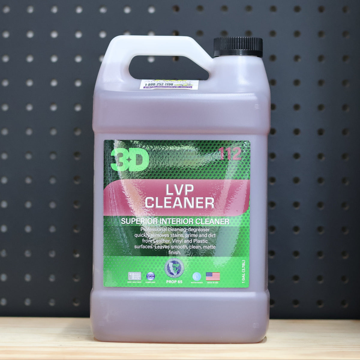 3D LVP Cleaner one gallon jug of purple interior cleaner with a green and pink label