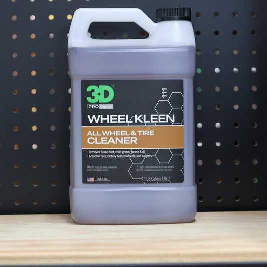 3D Wheel Kleen all wheel and tire cleaner in a one gallon jug of purple liquid with a white handle