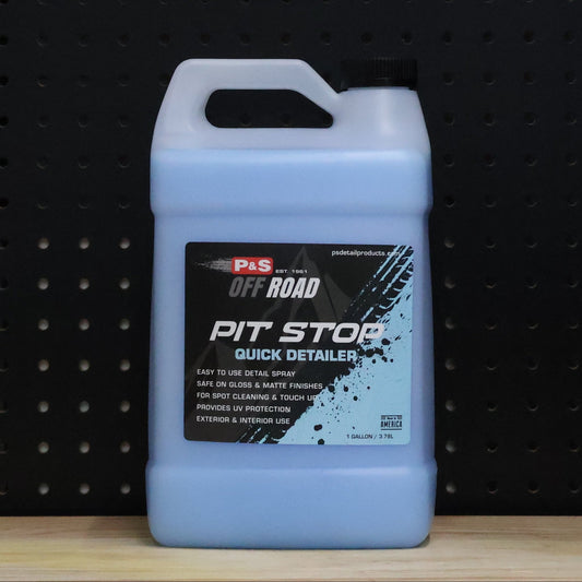 P&S Pit Stop Quick Detailer gallon jug, pale blue liquid, black and white Off Road label