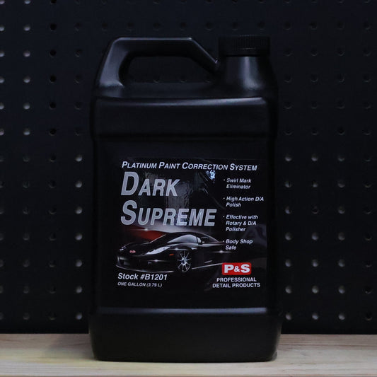 P&S Dark Supreme one gallon black jug with a carry handle and a Platinum Paint Correction System label