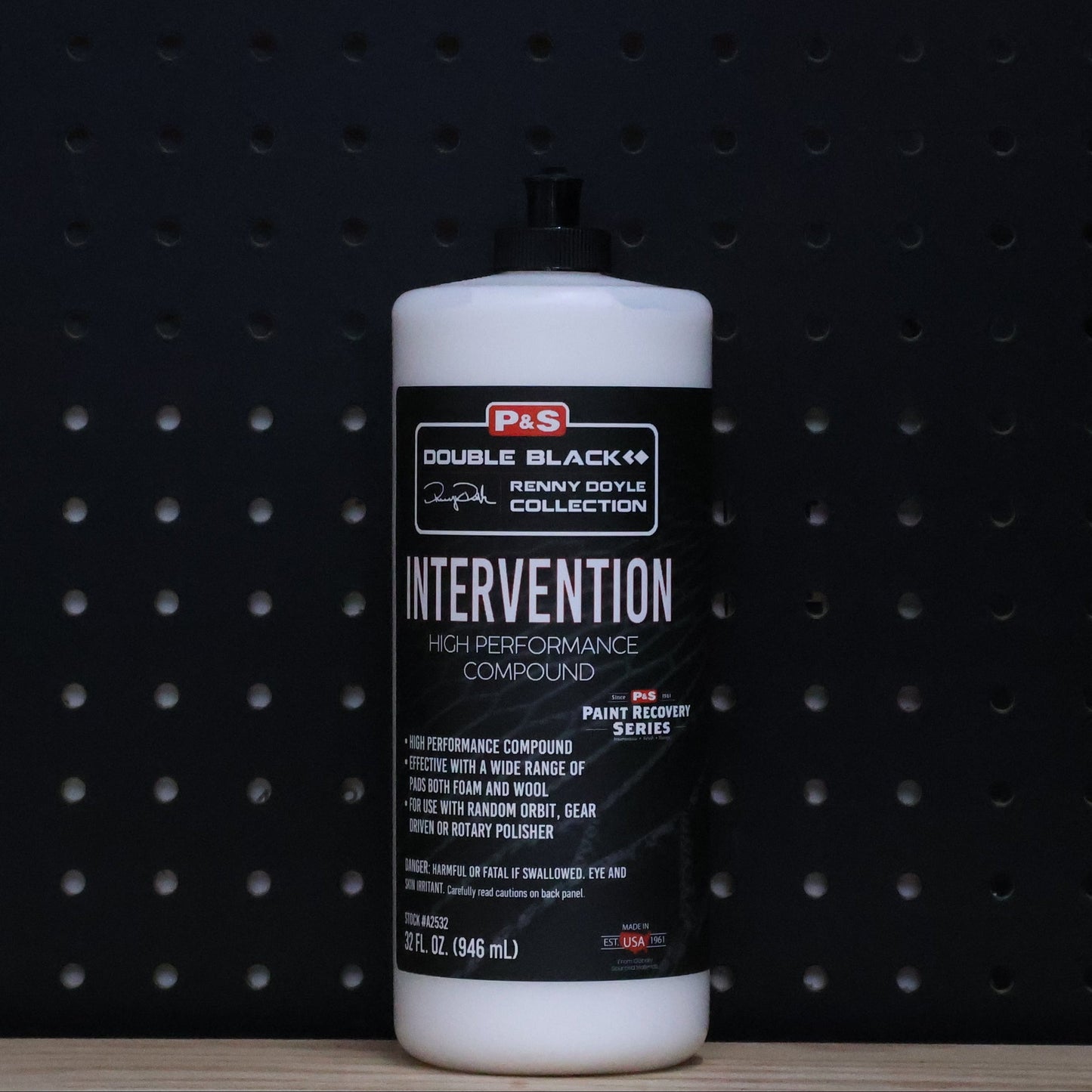 P&S Intervention High Performance Compound quart bottle, white with black Double Black Renny Doyle label