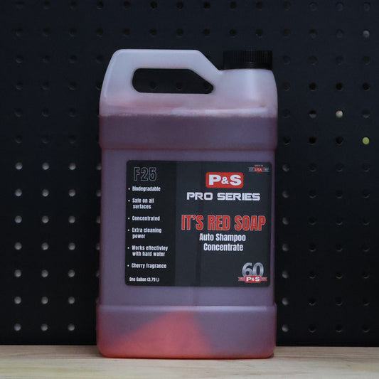 P&S IRS Foaming Auto Shampoo gallon jug, red liquid, black F25 Pro Series Its Red Soap label