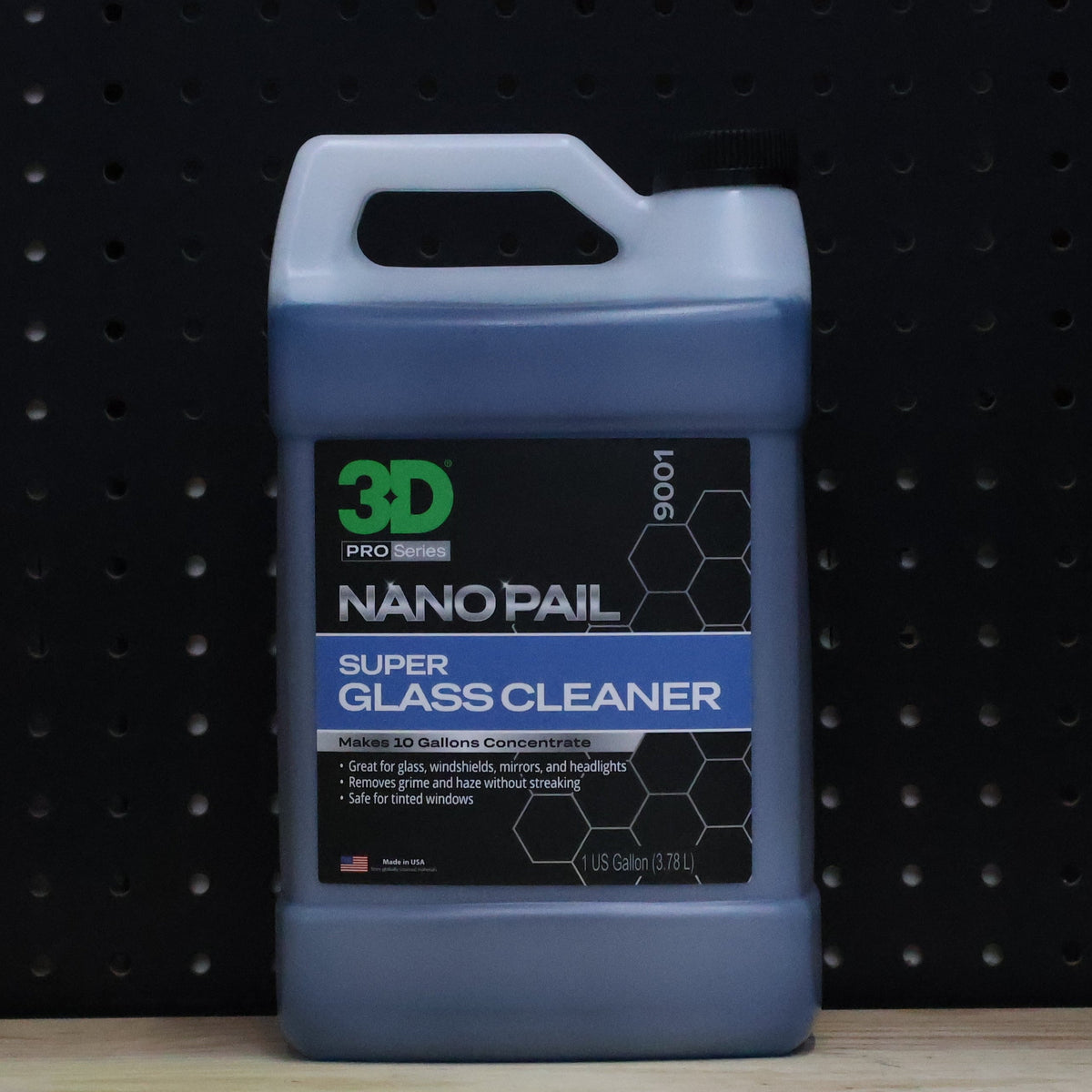 3D Super Glass Cleaner 1 gallon dark blue Nano Pail jug with the 9001 Pro Series label