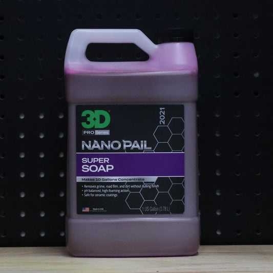 3D Super Soap concentrate jug with a purple Nano Pail label and a molded carry handle