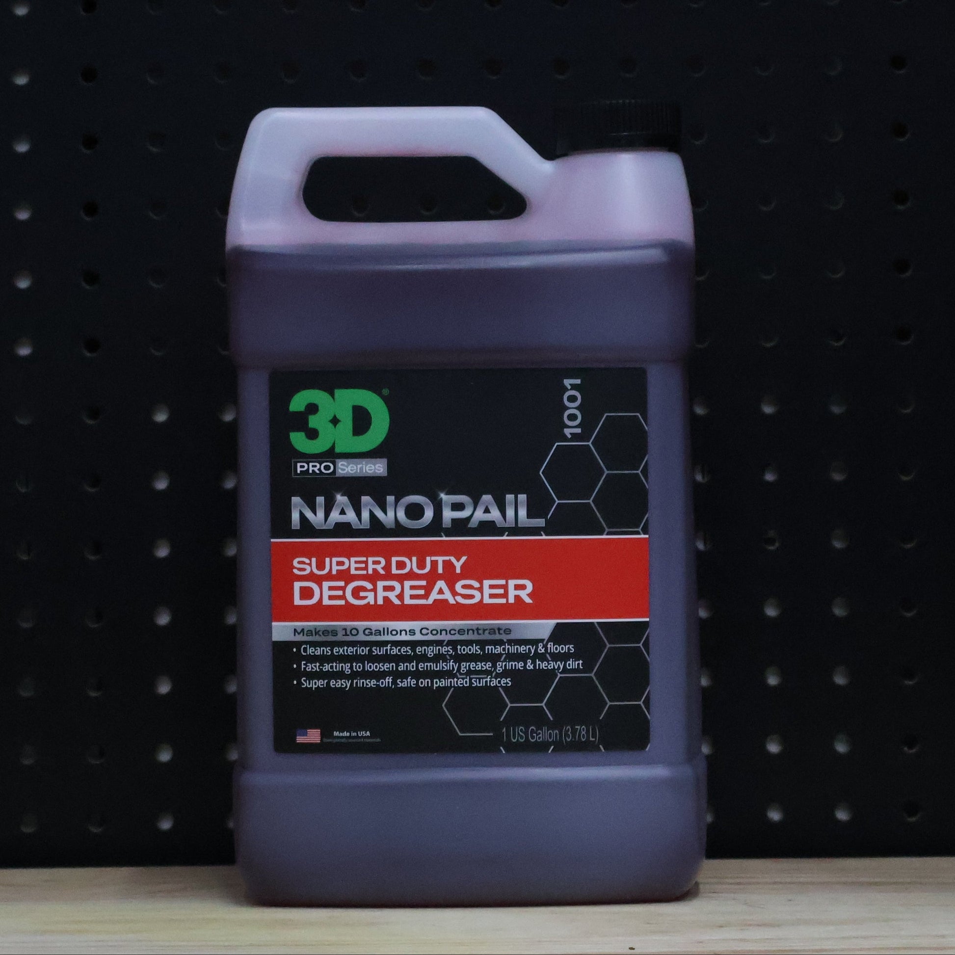 3D Super Duty Degreaser 1 gallon dark Nano Pail jug with the red and white 1001 Pro Series label
