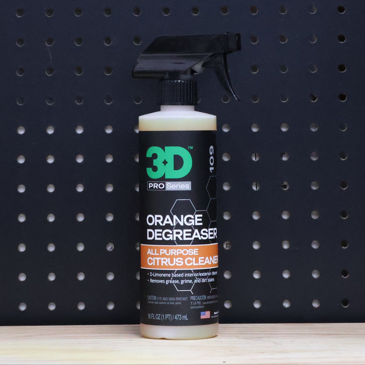 3D Orange Degreaser pint bottle, amber liquid with a purple and black citrus cleaner label and a black trigger sprayer