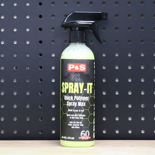 P&S Spray-It Quick Polymer Wax pint trigger spray bottle, pale yellow liquid, black C11 Pro Series label