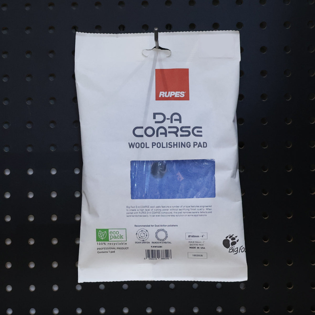 RUPES D-A Coarse wool polishing pad, 6 inch, blue wool visible through its white retail packet
