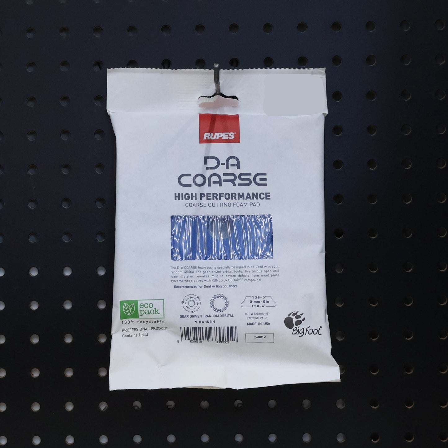 RUPES D-A Coarse 5 inch blue foam cutting pad sealed in a silver RUPES flow pack