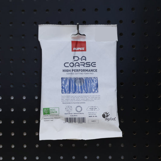 RUPES D-A Coarse 5 inch blue foam cutting pad sealed in a silver RUPES flow pack