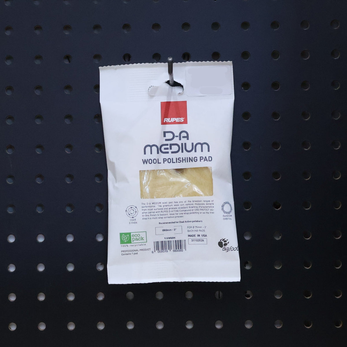 RUPES 9.NW80M D-A Medium wool polishing pad, yellow wool in a white retail pouch