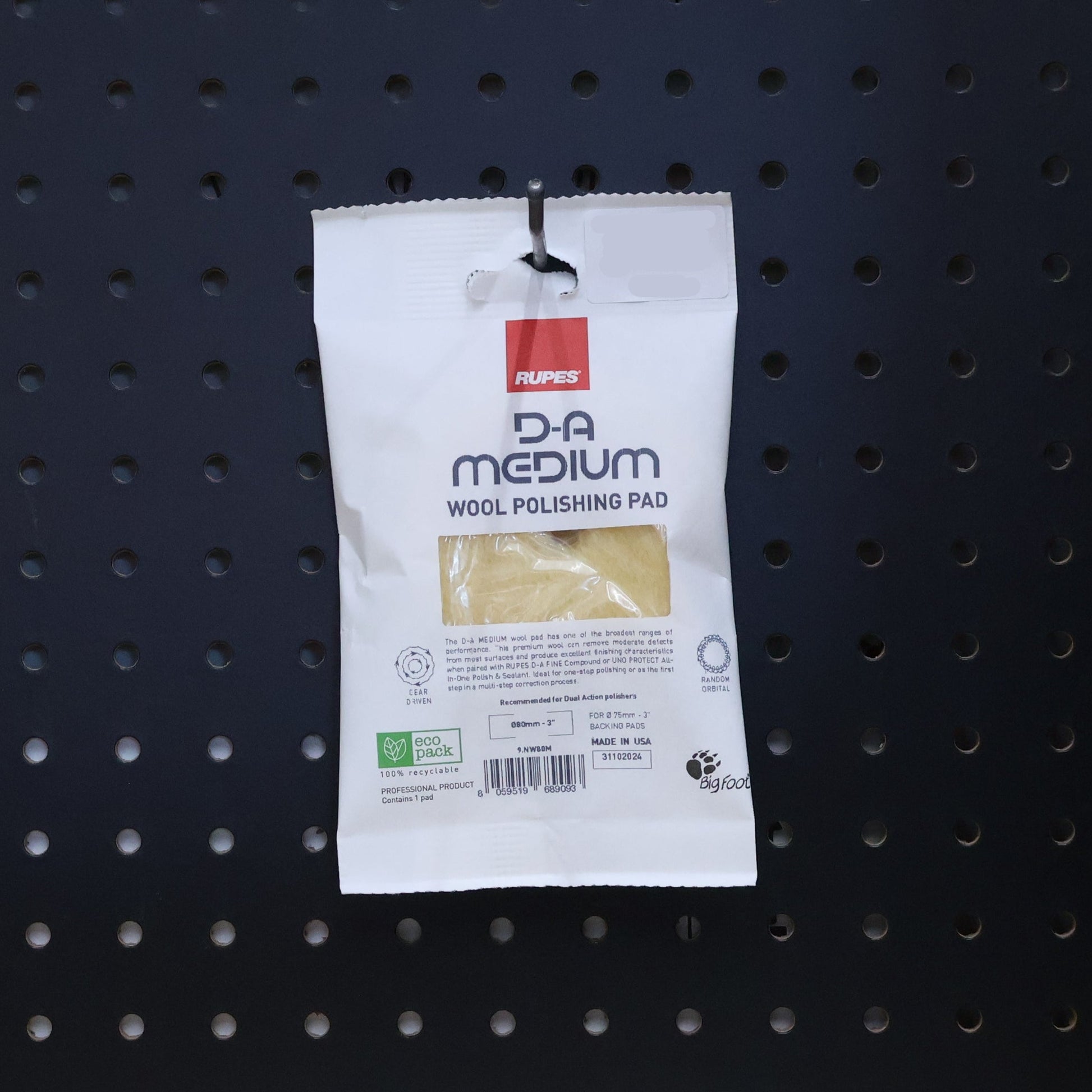 RUPES 9.NW80M D-A Medium wool polishing pad, yellow wool in a white retail pouch