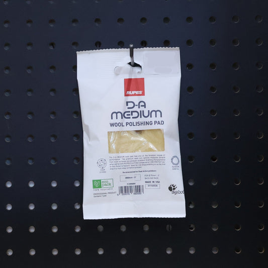 RUPES 9.NW80M D-A Medium wool polishing pad, yellow wool in a white retail pouch