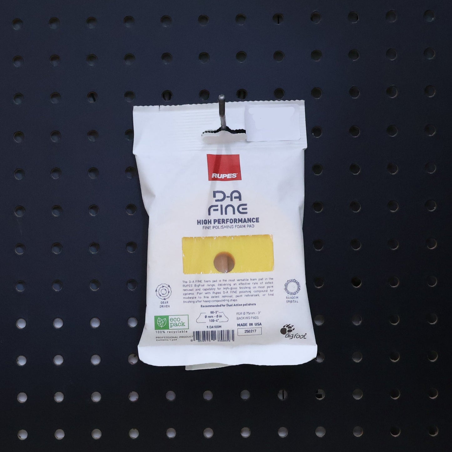 RUPES D-A Fine 4 inch yellow foam polishing pad in a white RUPES flow pack