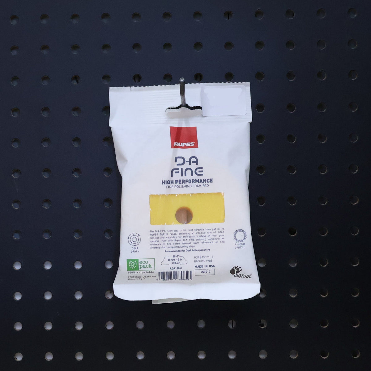 RUPES D-A Fine 4 inch yellow foam polishing pad in a white RUPES flow pack
