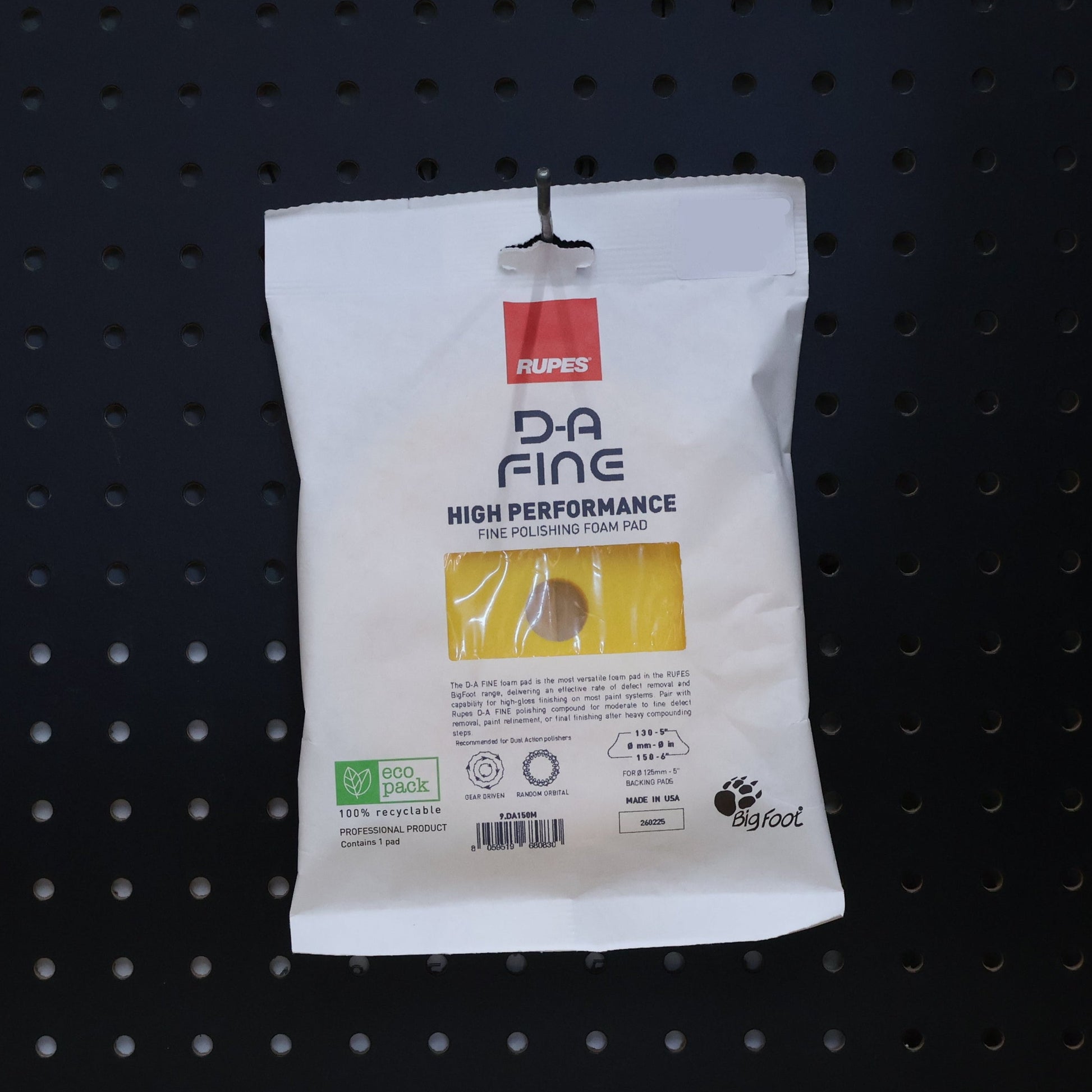 RUPES D-A Fine 5 inch yellow foam polishing pad in a white RUPES flow pack