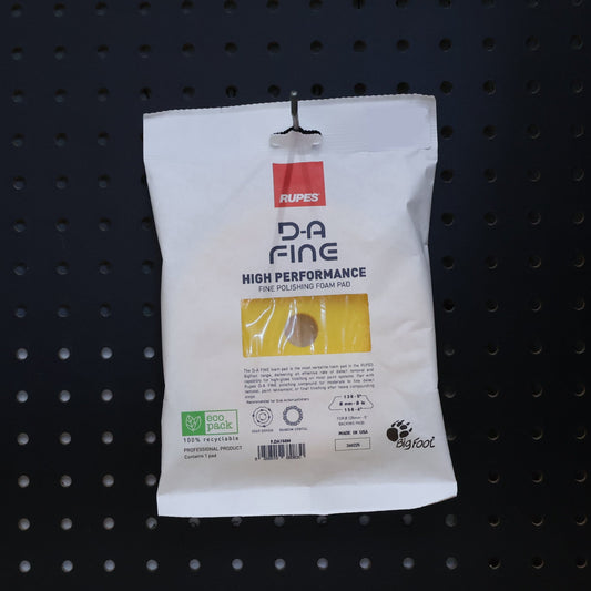 RUPES D-A Fine 5 inch yellow foam polishing pad in a white RUPES flow pack