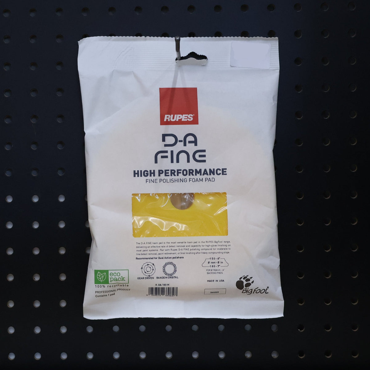 RUPES D-A Fine 7 inch yellow foam polishing pad in a white RUPES flow pack