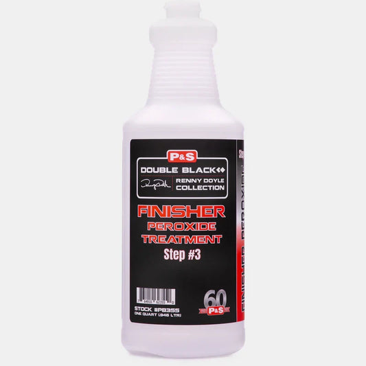 Empty white P&S Double Black quart bottle labeled Finisher Peroxide Treatment Step 3, no trigger