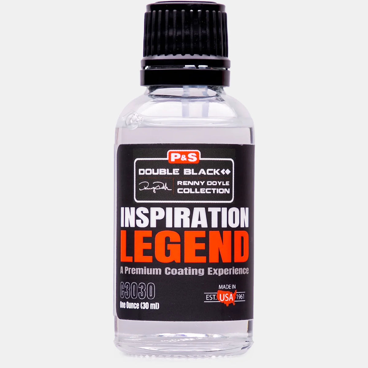 P&S Inspiration LEGEND Premium Coating 30 ml clear glass bottle with a black cap and orange and black label