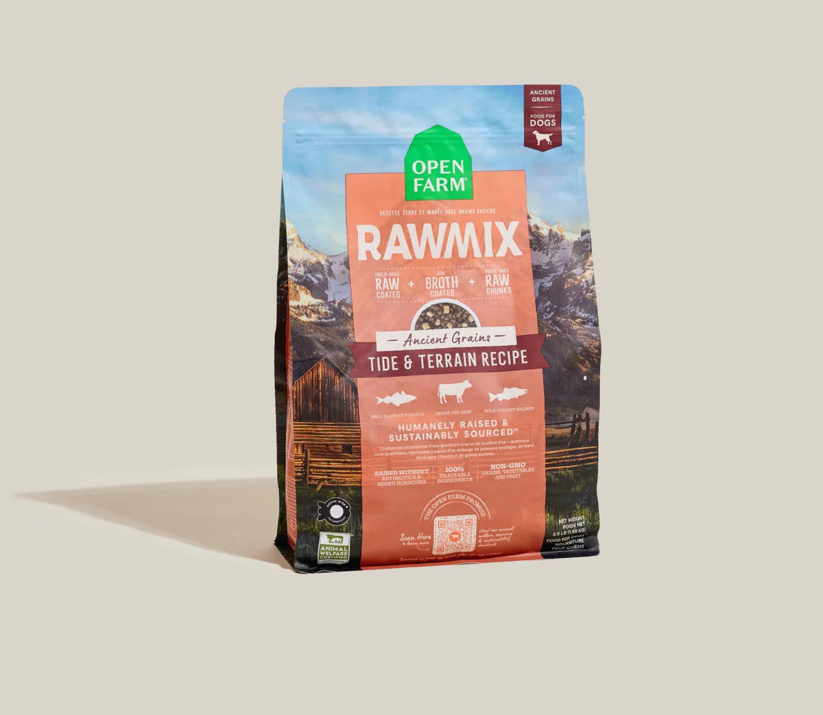 Open Farm RawMix Tide & Terrain Ancient Grains 3.5lb dry dog food bag