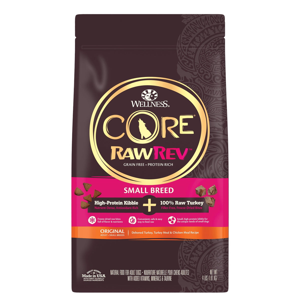 4lb bag of Wellness Core RawRev Small Breed Turkey & Chicken Meal dry dog food