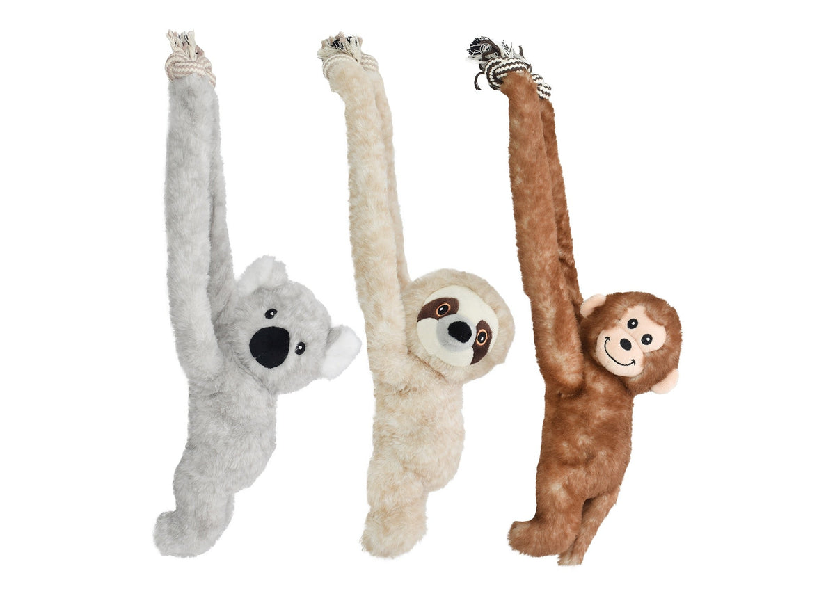 Multipet Look Who's Climbing plush dog toy, 17 inches, rope arms and squeaker