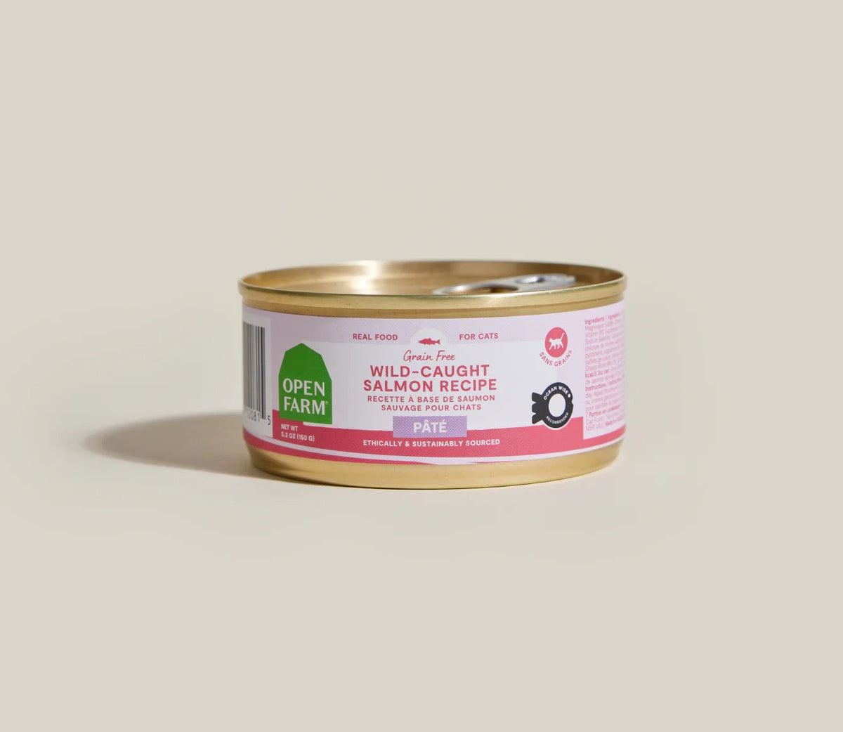 2.8oz can of Open Farm Grain Free Wild-Caught Salmon Pate wet cat food