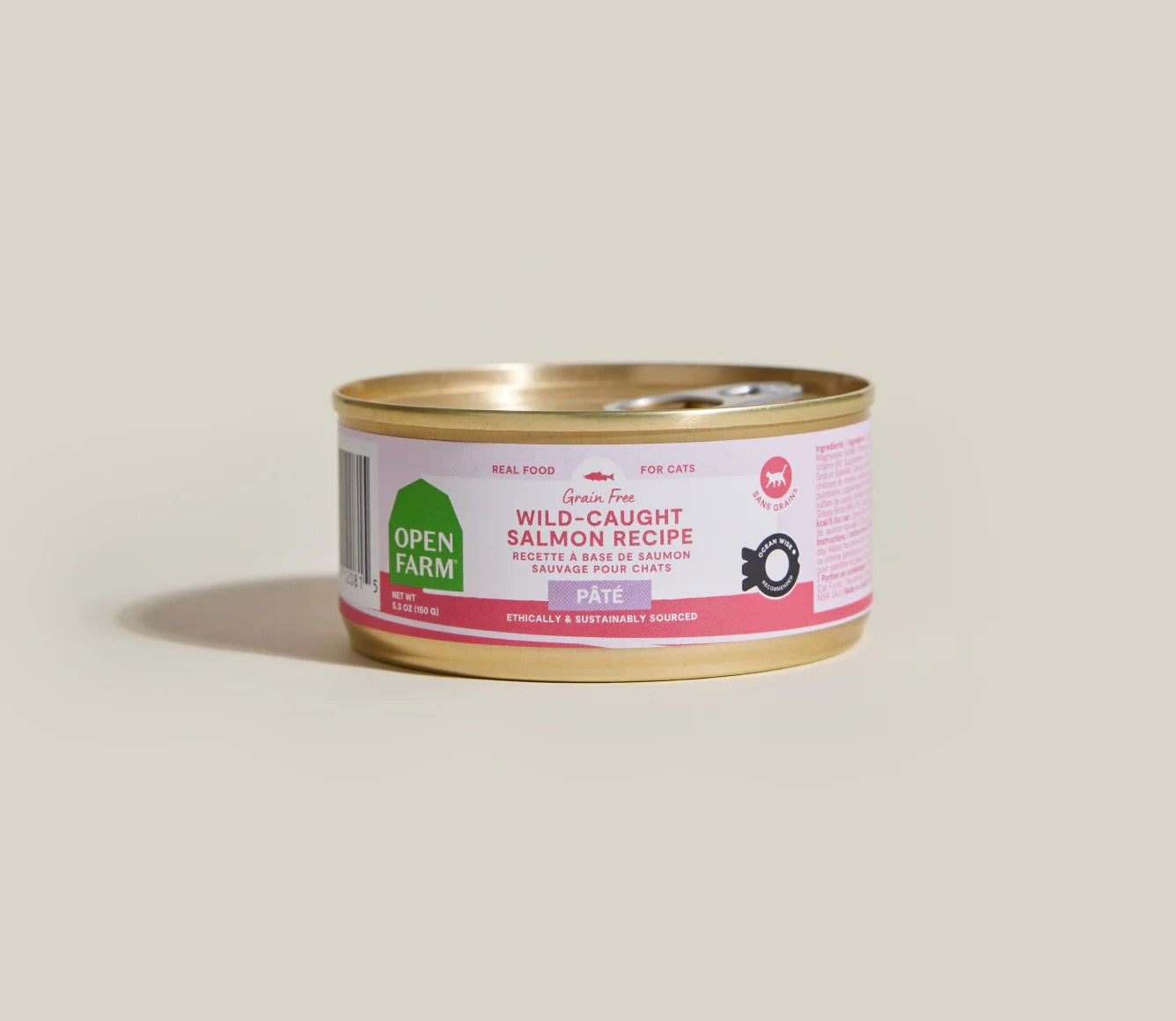 2.8oz can of Open Farm Grain Free Wild-Caught Salmon Pate wet cat food