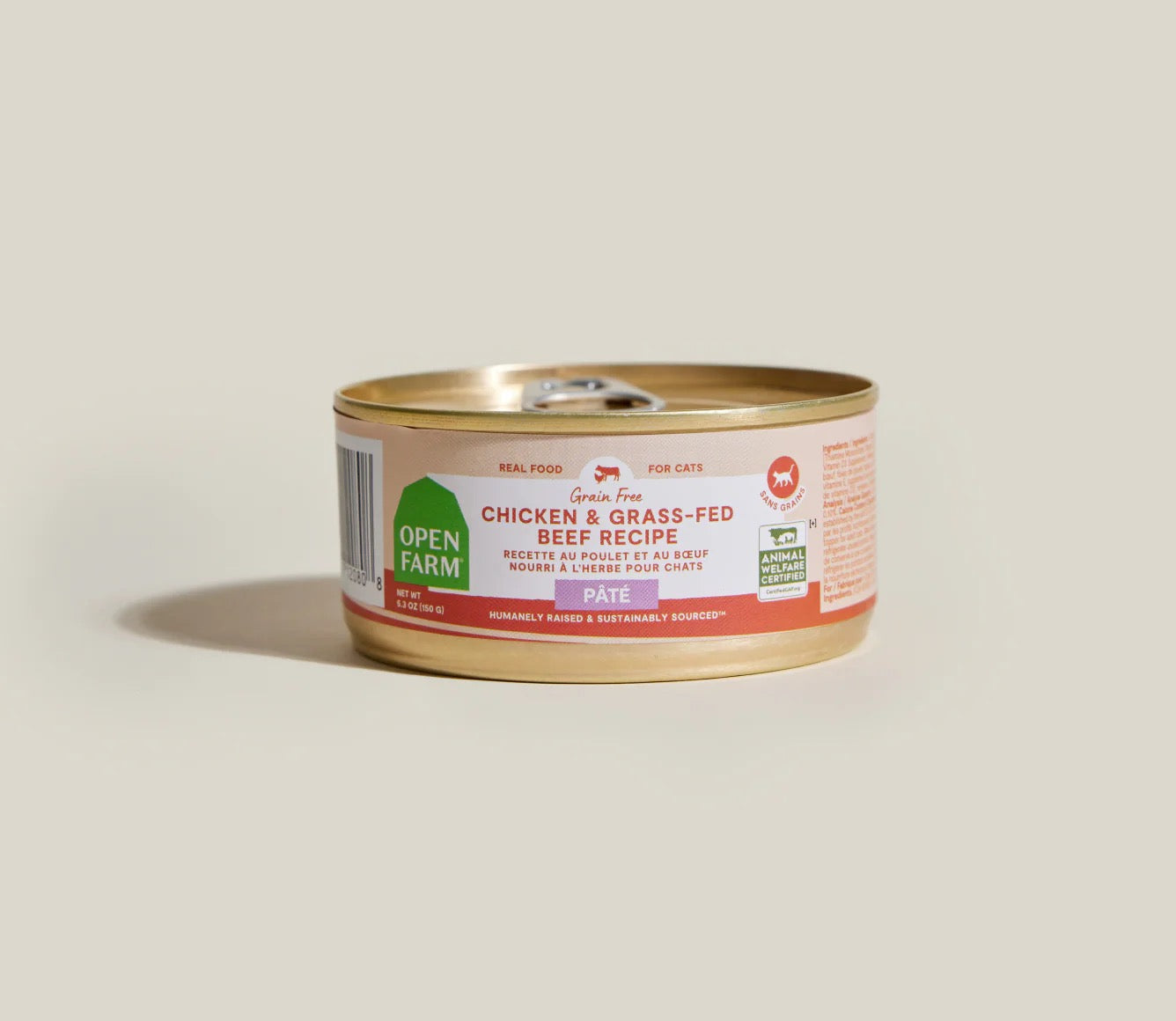 2.8oz can of Open Farm Grain Free Chicken & Beef Pate wet cat food