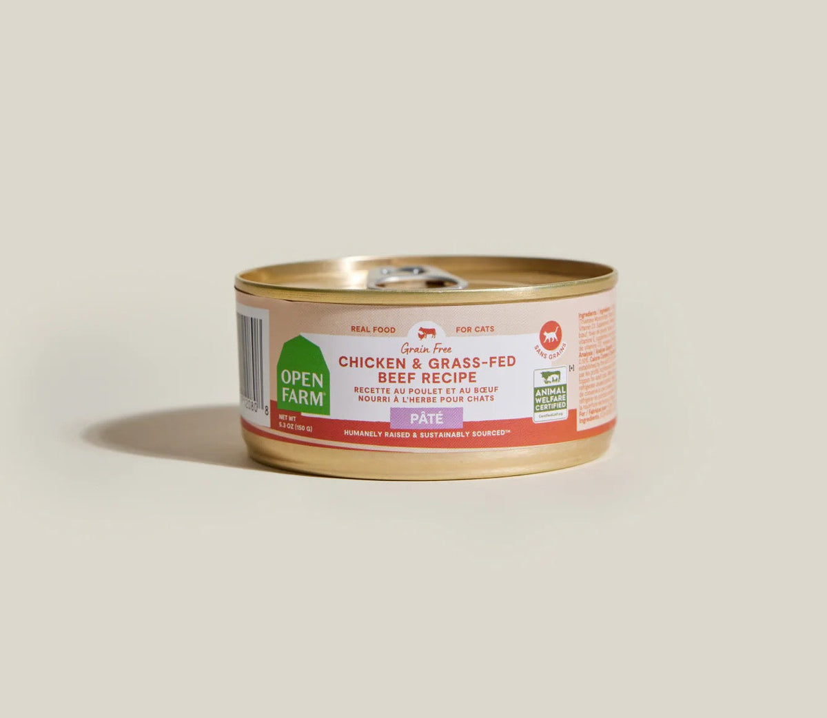 2.8oz can of Open Farm Grain Free Chicken & Beef Pate wet cat food