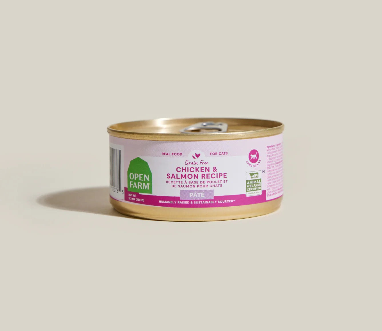 2.8oz can of Open Farm Grain Free Chicken & Salmon Pate wet cat food
