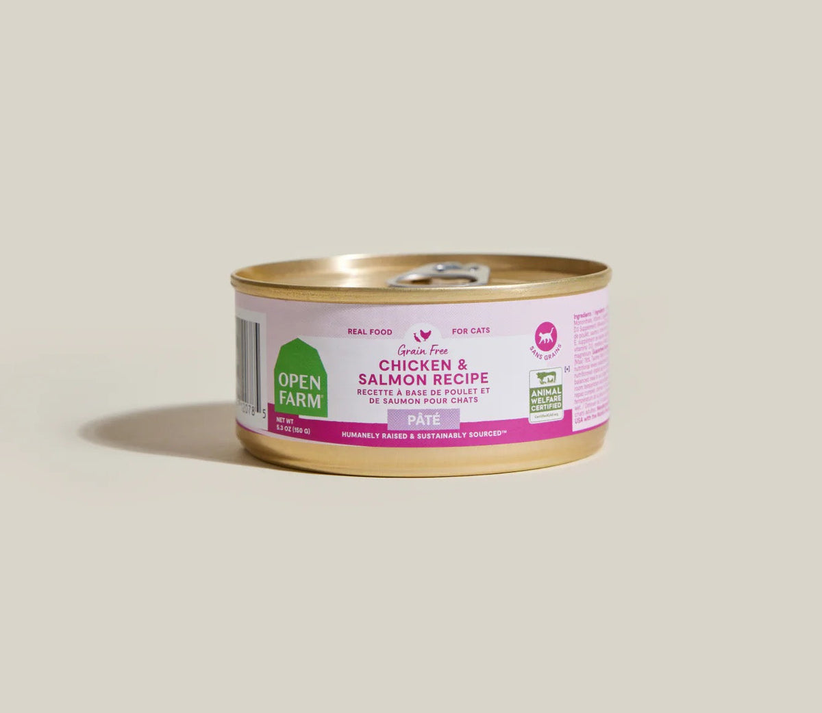 2.8oz can of Open Farm Grain Free Chicken & Salmon Pate wet cat food