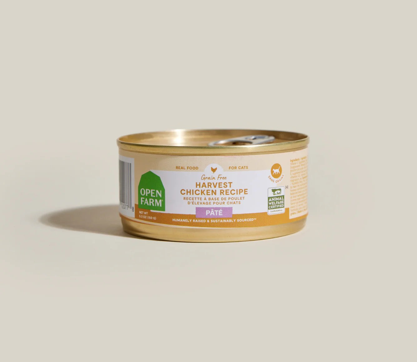 2.8oz can of Open Farm Grain Free Harvest Chicken Pate wet cat food