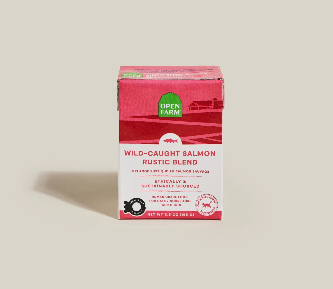 5.5oz carton of Open Farm Grain Free Wild-Caught Salmon Rustic Blend wet cat food