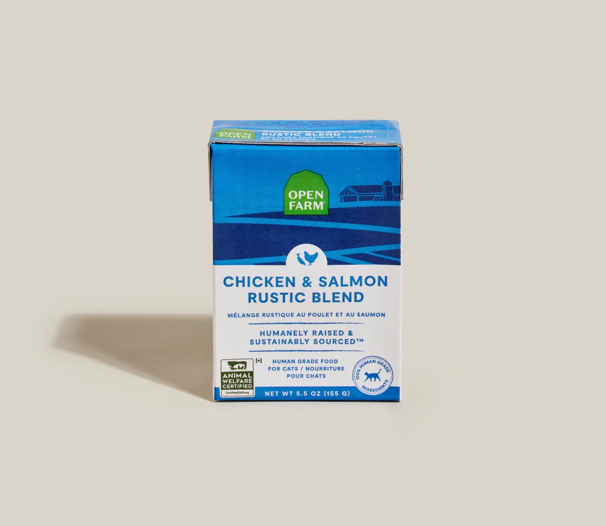 5.5oz carton of Open Farm Grain Free Chicken & Salmon Rustic Blend wet cat food