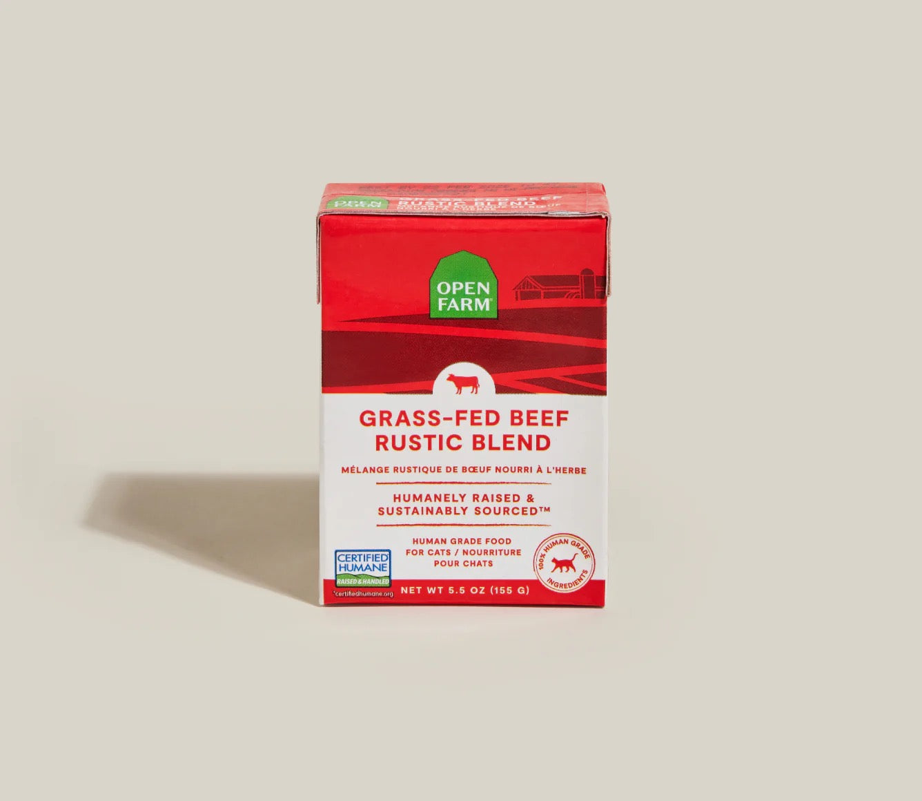 5.5oz carton of Open Farm Grain Free Grass-Fed Beef Rustic Blend wet cat food