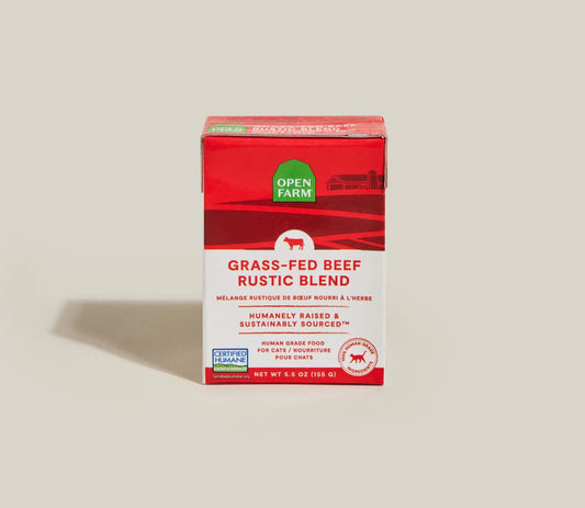 5.5oz carton of Open Farm Grain Free Grass-Fed Beef Rustic Blend wet cat food