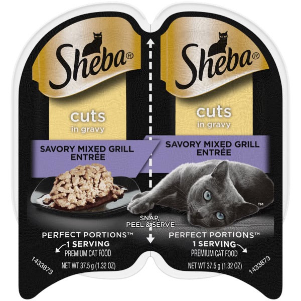 Sheba Perfect Portions Cuts Mixed Grill Entree wet cat food tray, chicken and turkey, 2.65oz