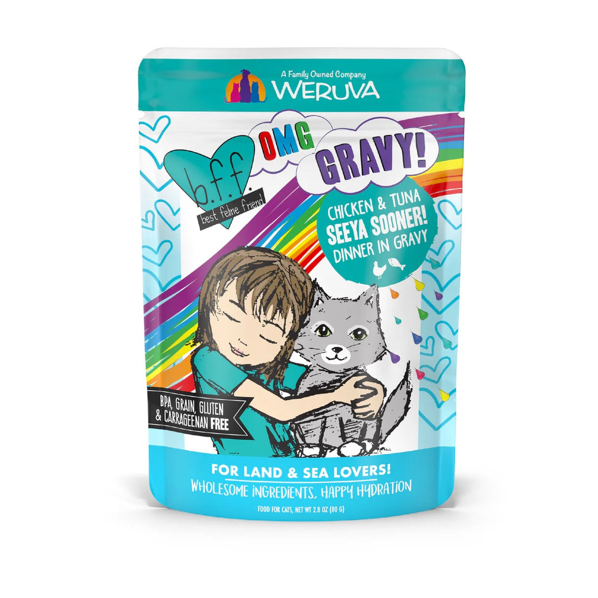 BFF OMG See Ya Sooner chicken and tuna wet cat food pouch, 3oz