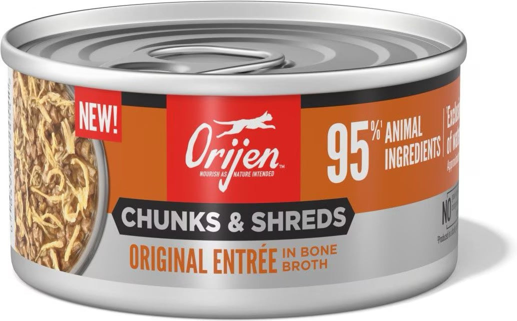 Orijen Chunks & Shreds Original wet cat food can, 3oz